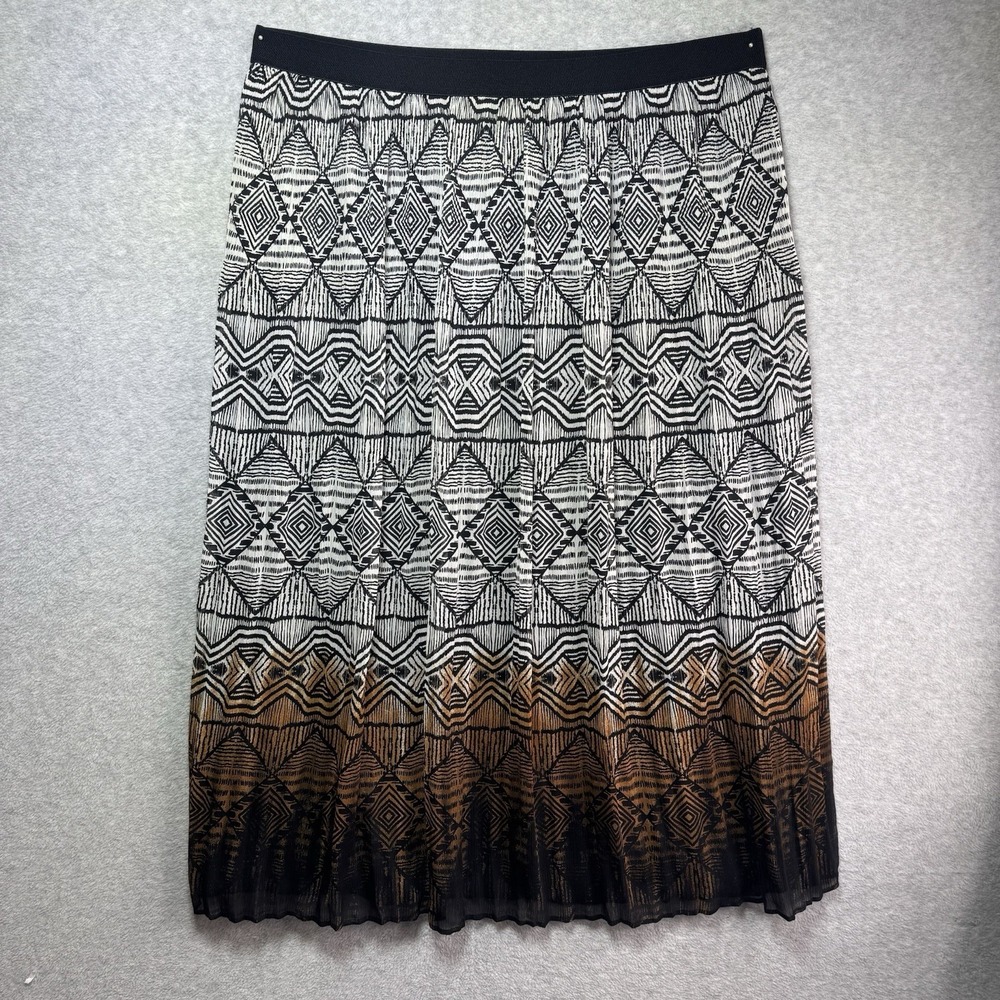 Ruby Rd Woman 18W Midi Skirt Aztec Tribal Print Elastic Waist Boho Pleated